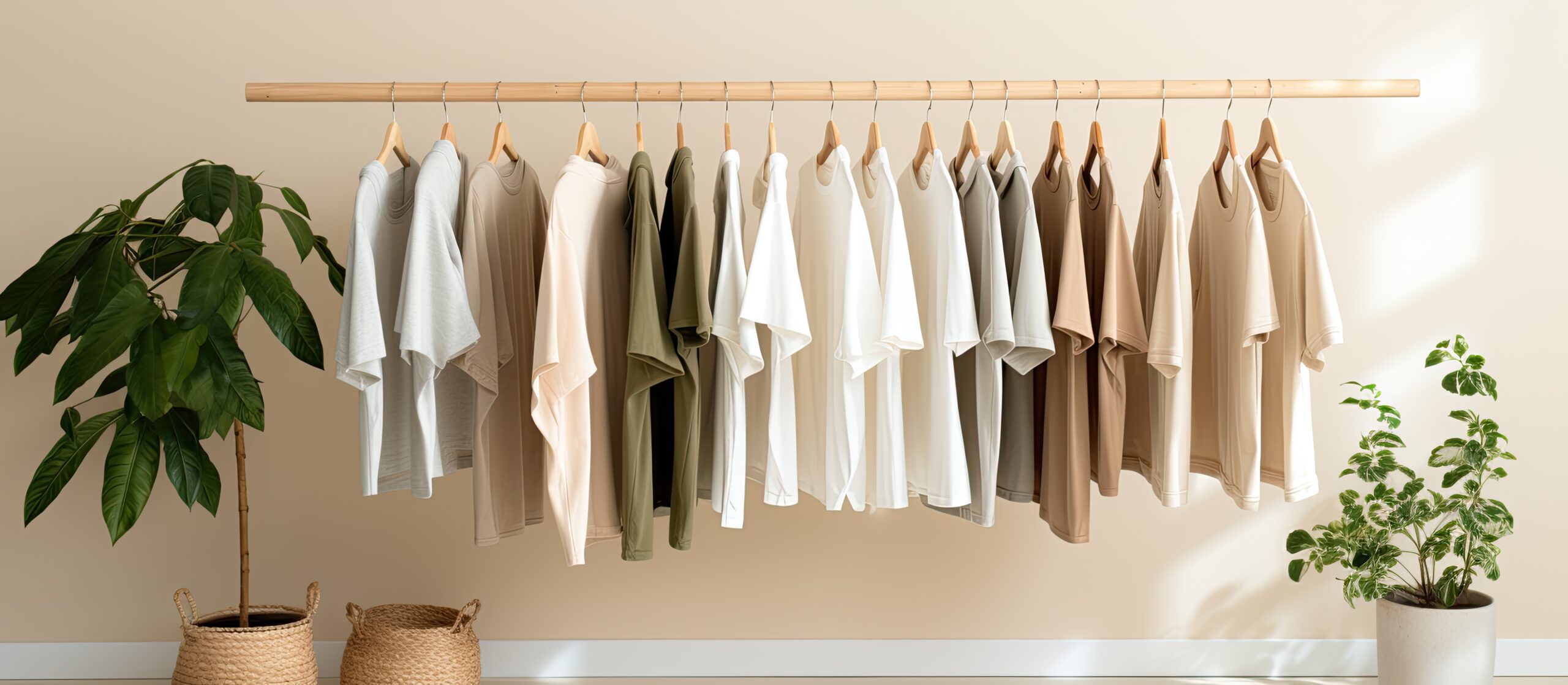 Neutral clothing rack with fresh garments